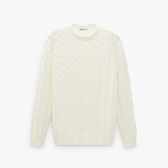 NWT. Zara White Structured Cable Knit Sweater. Size M. - Picture 7 of 11